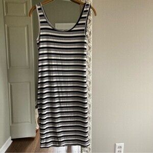 BCBGeneration Dress Womens Sm Black White Stripe Stretch Knit Tank Midi Sundress